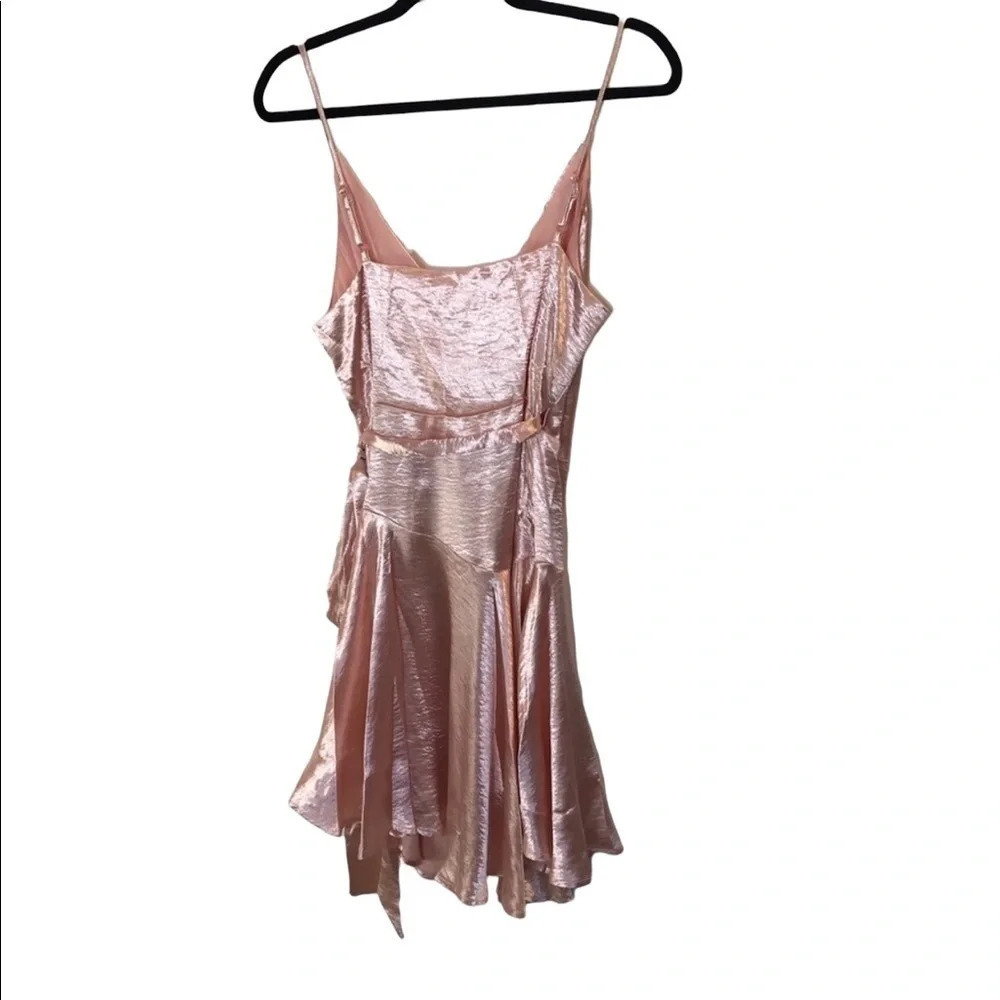 Anthropologie Lost Wander Pink Satin Wrap Ruffle Mini Fairycore Graduation Dress - Picture 5 of 11